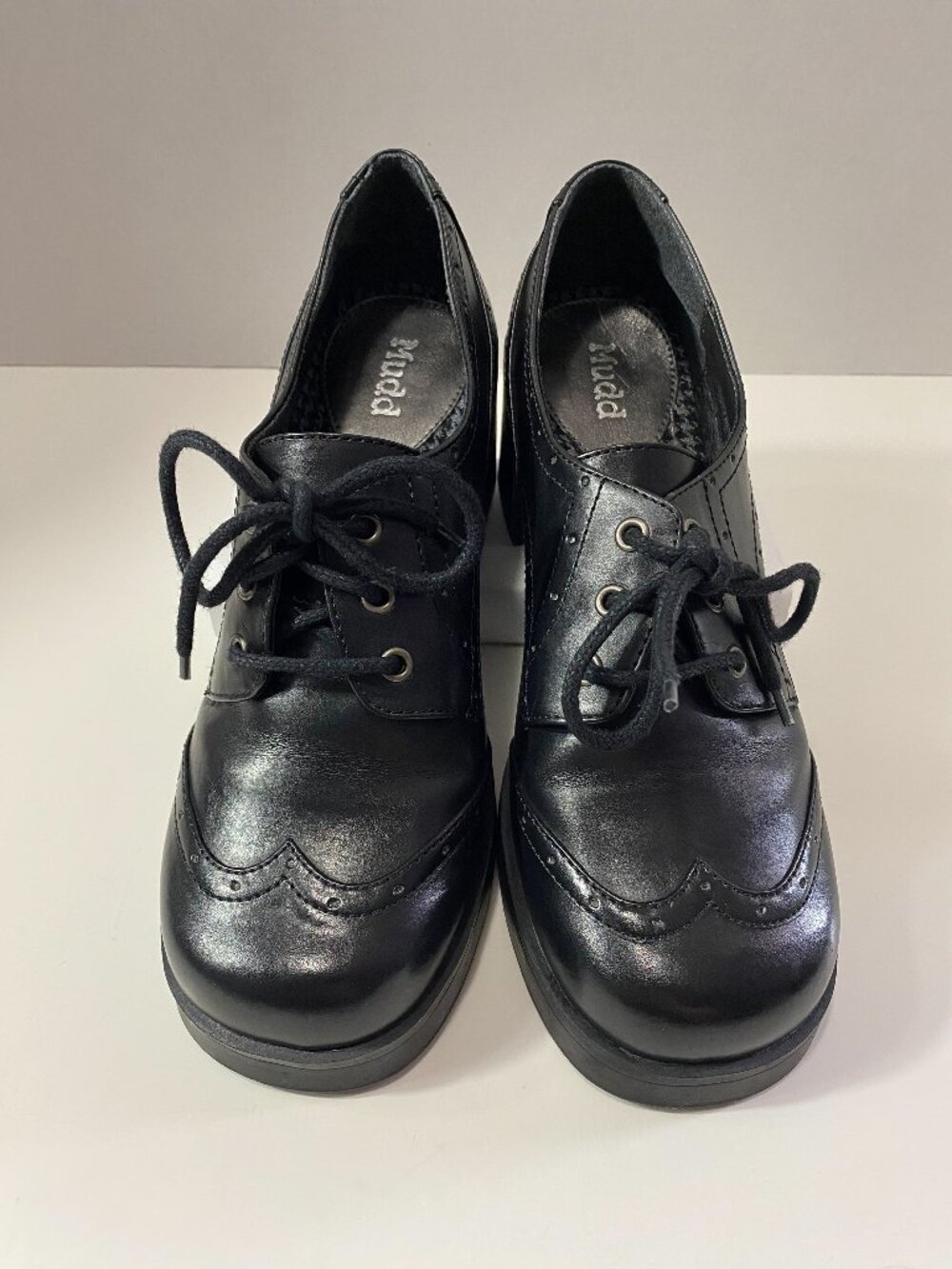 Vintage Y2K MUDD Dennis Black Lace Up Chunky Heel Shoe SZ 10 M